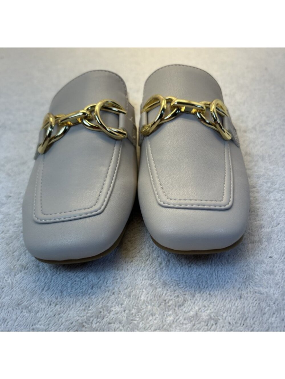 Steve Madden Glacier Slide Mule Bone Gold Chain Decoration Top New Women SZ 6.5 - Picture 8 of 10